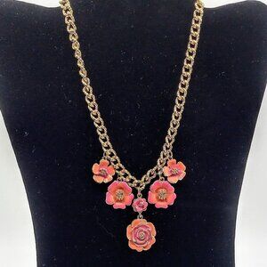 2028 Pink Orange Enamel Flower Fashion Necklace